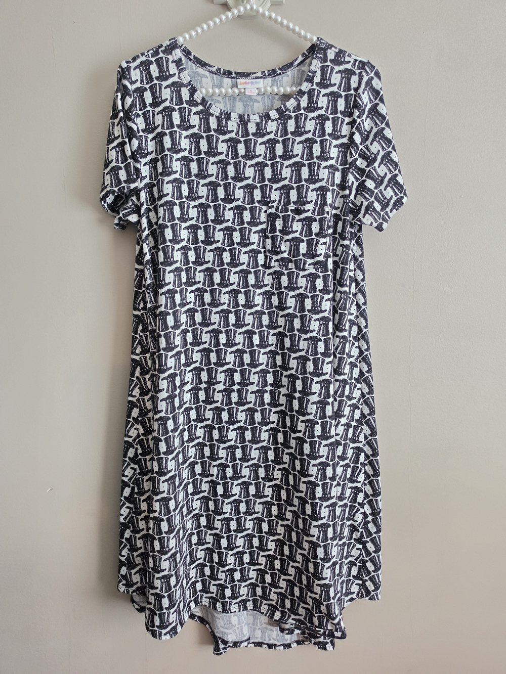 Hat Patterned Short Sleeve Dress